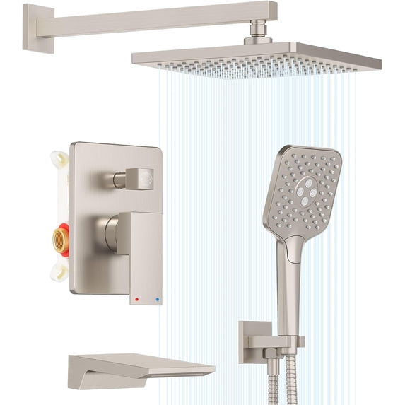 Shower System Gold Wall Mounted Shower Faucet Set for Bathroom with Pressure Rain Shower head and Handheld Shower Head Set Way Shower Valve Kit Brushed Gold