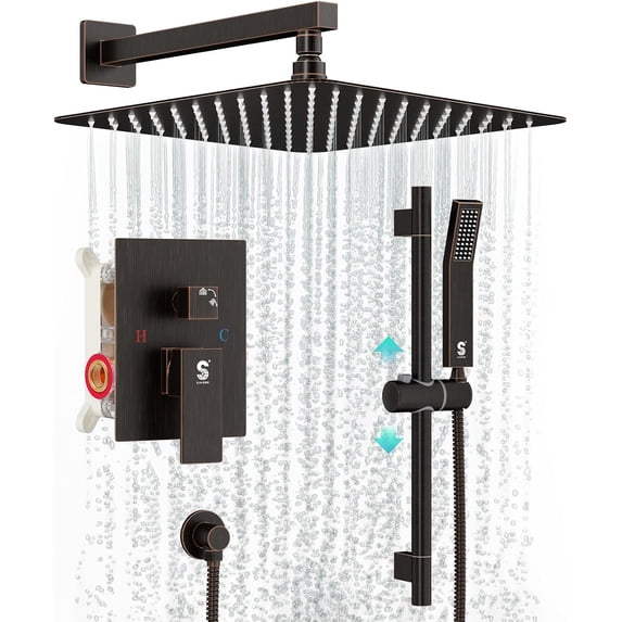 Shower System with Rain Showerhead Square Handheld Showerwith Slide Bar and Hose Wall Mounted Shower Faucet Set Included Valve and Trim Kit Brushed Nickel