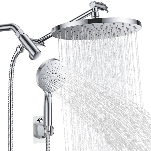 Rain Shower Head with 3-Mode Handheld Spray Combo, Dual Showerheads, All-Metal High-Pressure 10-Inch Rainfall Shower Head Set, Extension Arm with 3-Way Diverter, Brushed Nickel