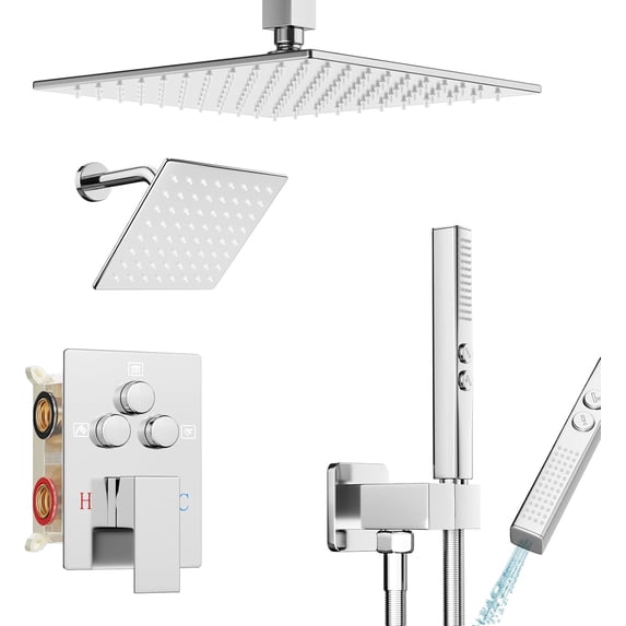 Shower System Shower Faucet Set Bathroom Square Rain Shower Head and Handle Set Wall Mounted Shower Fixtures With Shower Valve and Trim Kit Matte