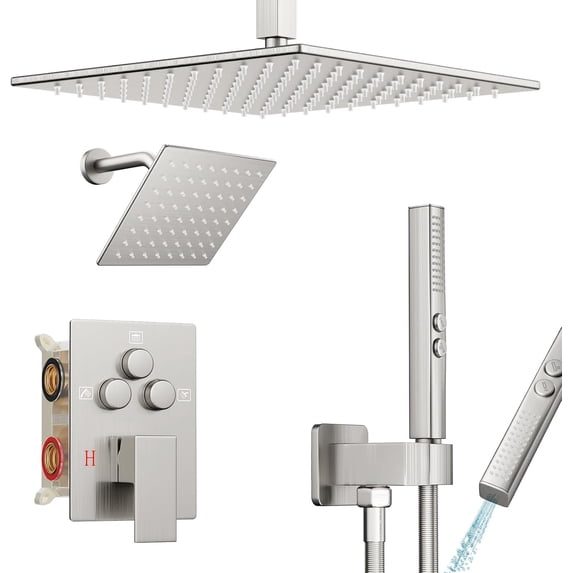 Shower System Shower Faucet Set Bathroom Square Rain Shower Head and Handle Set Wall Mounted Shower Fixtures With Shower Valve and Trim Kit Matte