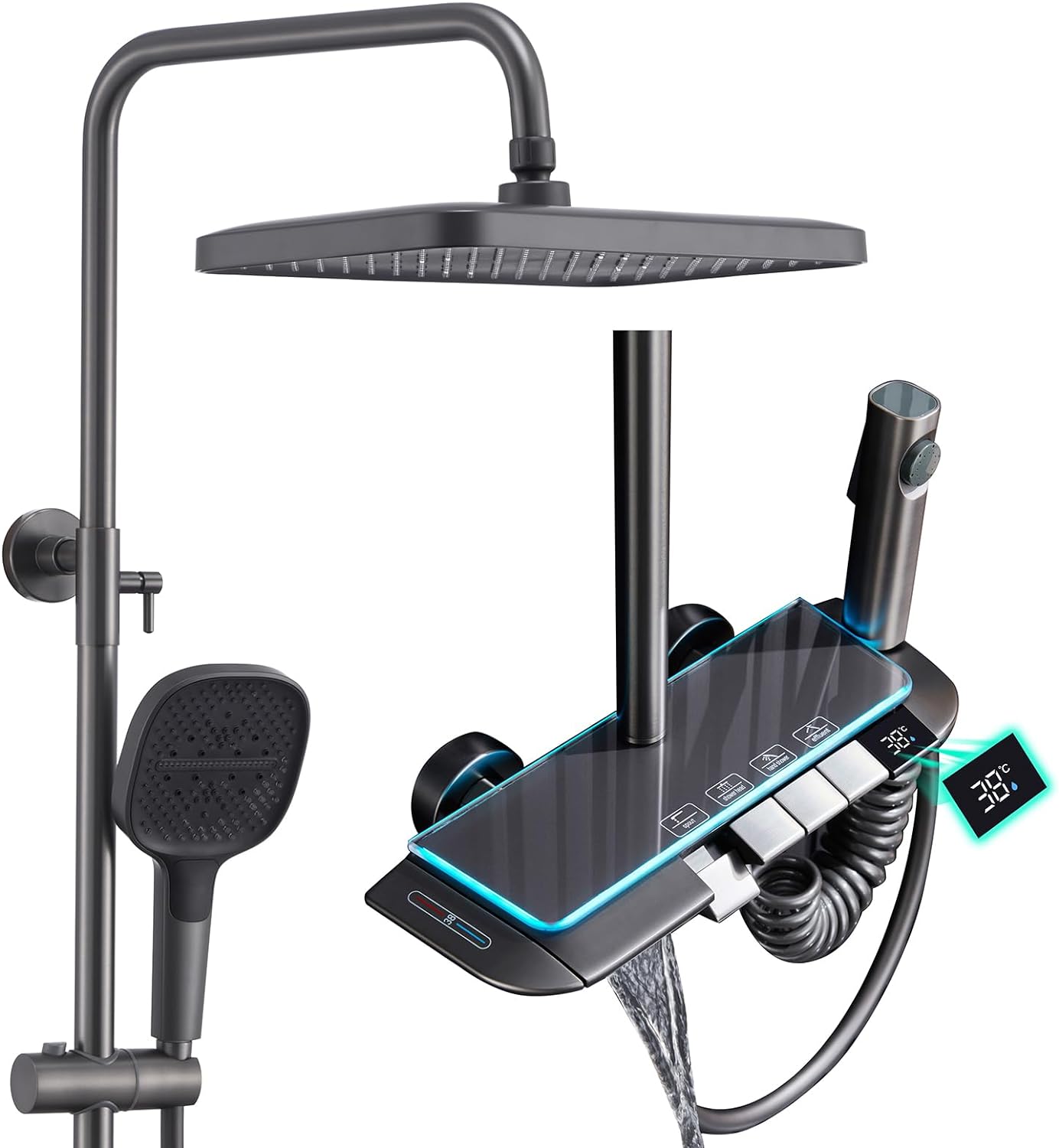 Shower System Thermostatic Piano Shower Faucet Set with Digital Display
