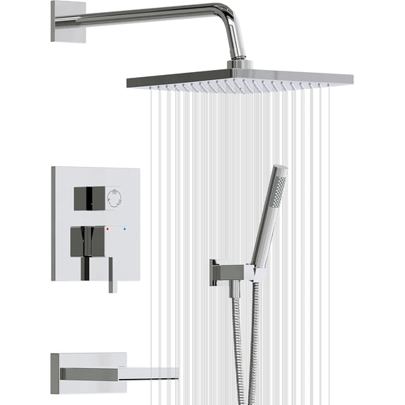 Shower System with Tub Spout Wall Mounted Bathtub Shower Faucet Set Rain Shower Head and Handheld Shower Head Set Pressure Tub Shower Kit with Shower Valve Brushed Nickel