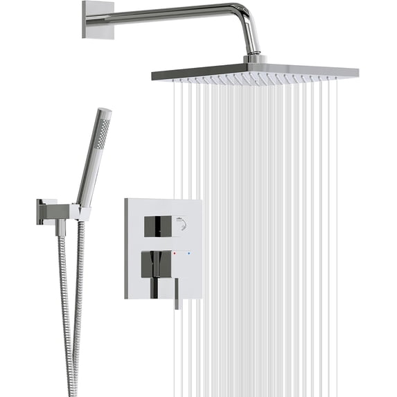 Shower System with Tub Spout Wall Mounted Bathtub Shower Faucet Set Rain Shower Head and Handheld Shower Head Set Pressure Tub Shower Kit with Shower Valve Brushed Nickel