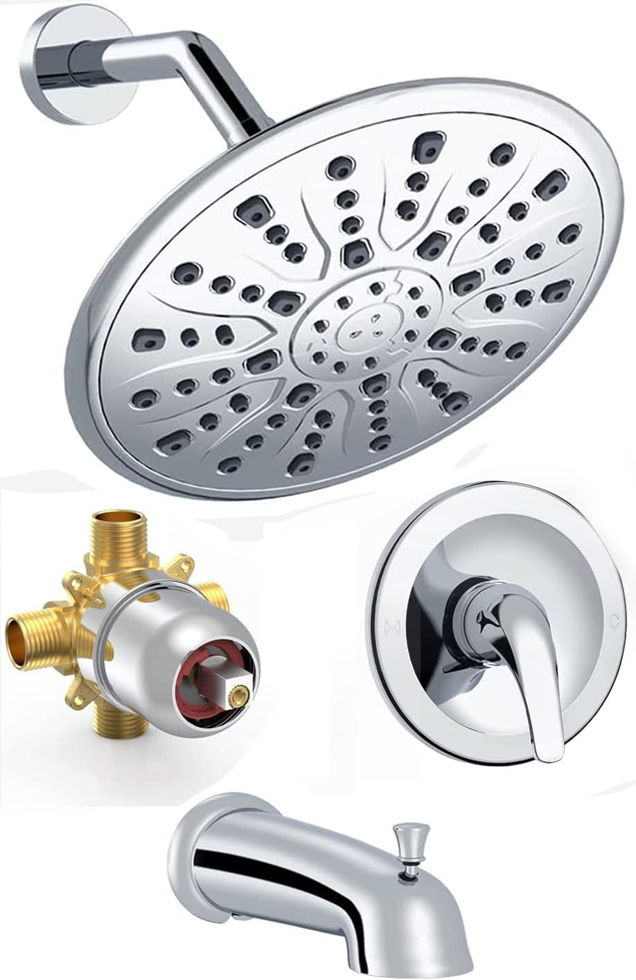 Shower System with Valve, 9-Inch Tub and Shower Faucet Set (Rough-in Valve Included) with 9 ...