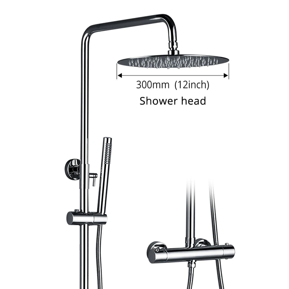Shower System With Thermostatic Shower Faucet Thermostat Bathroom Mixer Tap Rain Head WallMount