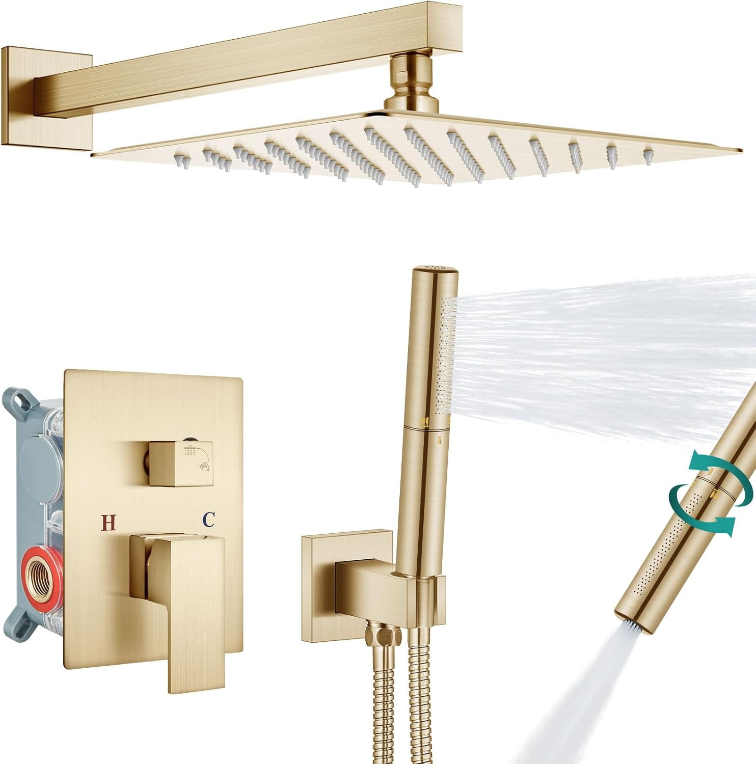Shower System with Rainfall Shower Head and Handheld Wall Mount,High Pressure Shower Faucet Set Fixture Combo with 2 in 1 Handheld