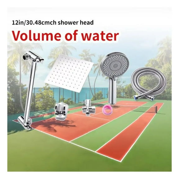 Shower System with Square Rain Shower Head - 8/10 Inch, Massage Handheld Spray, Triple Function, Stainless Steel - Hotel Style Bathroom Upgrade