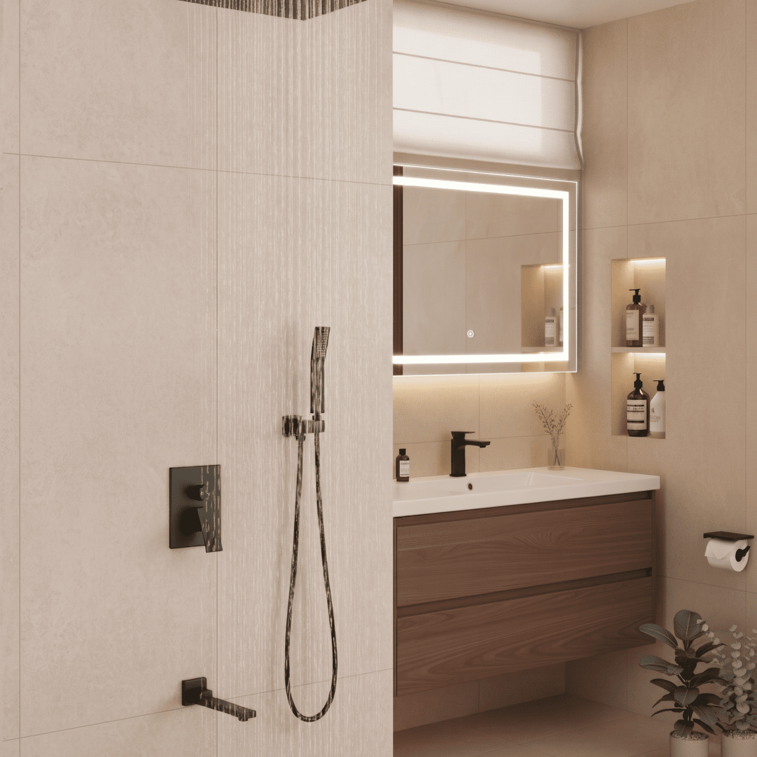 Shower System with Tub Spout, 12 inch Shower Head Shower Set for Bathroom, Matte Black
