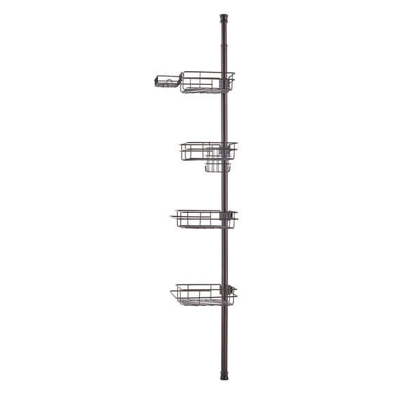 Shower Tension Pole Caddy 42 to 114 Inch Adjustable Height Multi Functional Rust Proof Easy Install Bathroom Storage Organizer