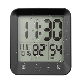 Shower Timer Waterproof Bathroom Clock , Digital Kitchen Wall Clock with Countdown, Temperature, Suction Cup Hanging Hole, Black