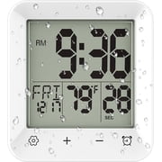 Shower Timer Waterproof Bathroom Clock , Digital Kitchen Wall Clock with Countdown, Temperature, Suction Cup Hanging Hole, White