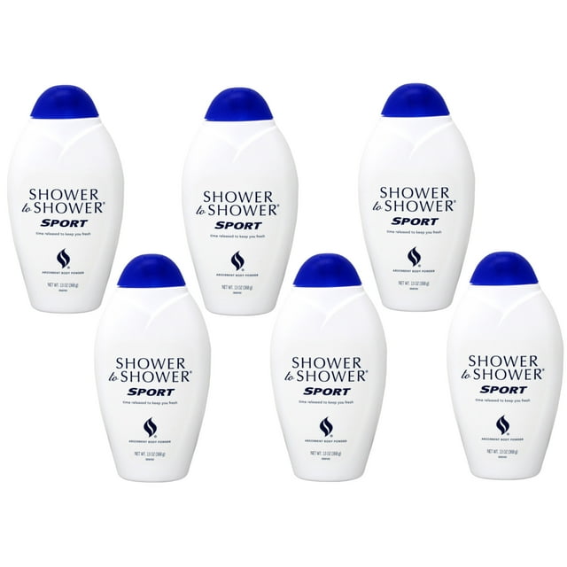 Shower To Shower Sport Absorbent Body Powder, 13 oz, Pack of 6