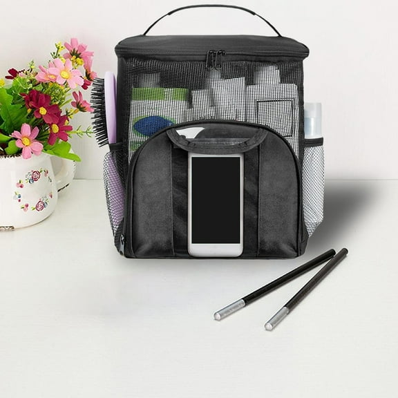 Shower Tote Hanging Organizer, Portable Mesh Bath Bag, Water-resistant Travel Toiletry Case, Breathable Camping Storage, Wet Dry Compartment, Topliu