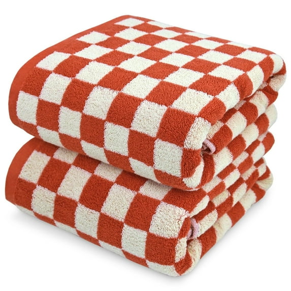 Shower Towels for Bathroom 27.5x55 Inches - Quick Dry Bath Towels Soft Towel(2Pack), Cute Towels Checkered Towels Set Lilac, 520 GSM Absorbent Cotton Towels