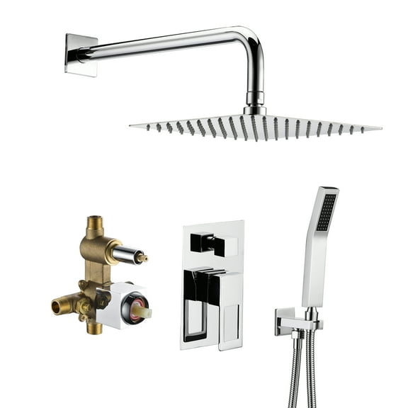 Shower Trim Kit with Valve, Shower System Includes 8 Inches Rain Shower Head With Handheld, Solid Brass Pressure Balance Valve, Chrome Finish
