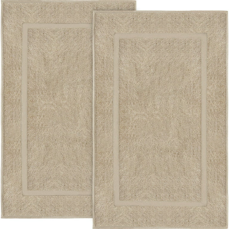 Shower-Tub Bath Mats, 2 Pk Beige, Ring Spun Cotton, Soft, Extra Absorbent,  Machine Washable (Size 20x30) by Pacific Linens