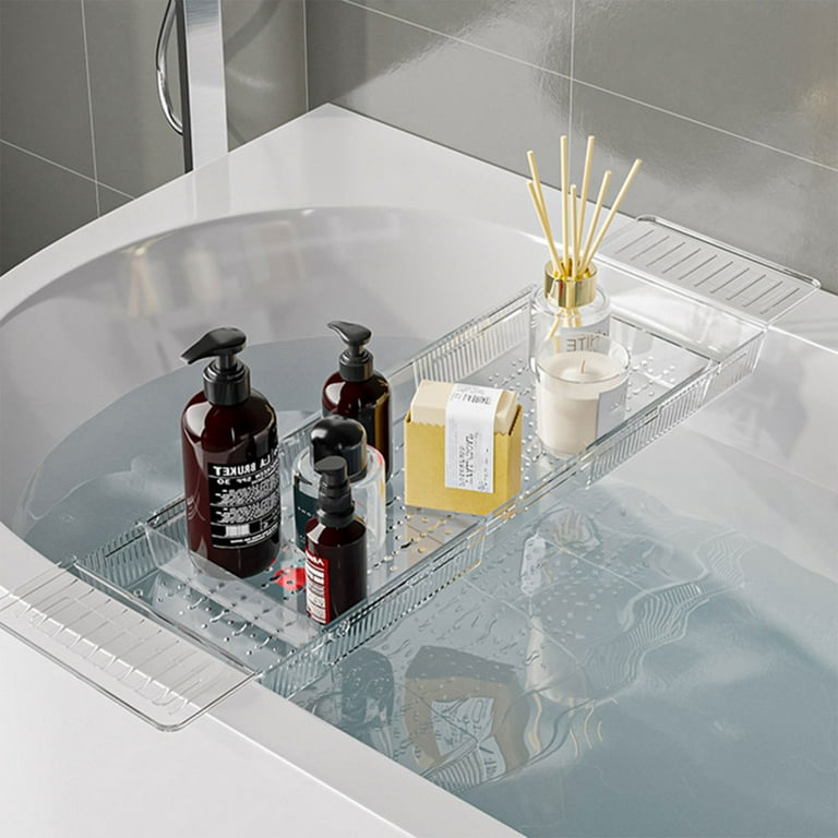 ALEXTREME Shower Tub Bath Tub Tray Table Durable Non-Slip Bathtub Caddy Fits Most Extendable Bath Bathtub, Size: 56.5, Blue
