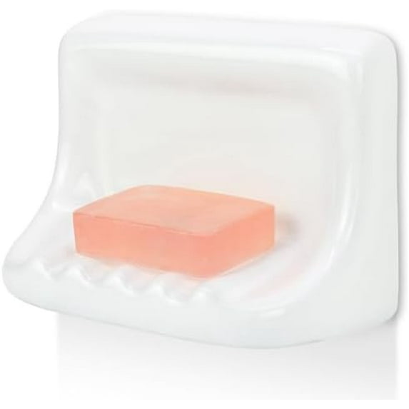 Shower Wall Soap Holder & Ceramic Soap Dish - Fits 4x4 Inch & Any Tile Walls, Heavy-Duty Flat-Back Design with Drainage Slope, No-Slip, Classic White$$Home Decor, Kitchen, & Other