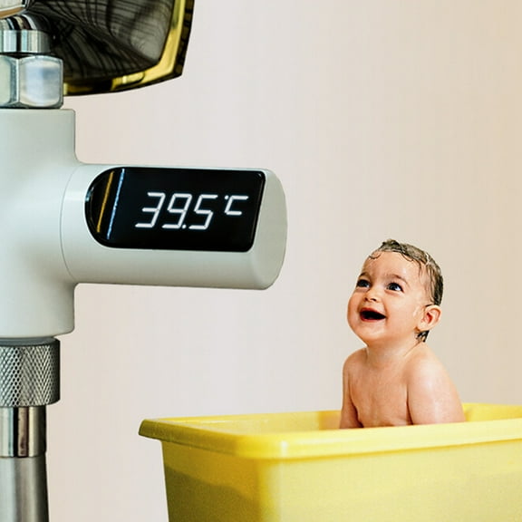 Shower Water Temperature Monitor with LED Display, 1/2 Inch Thread Digital Shower Thermometer for Standard Hose, No Battery Required Hydropower Generator Temperature Gauge for Home Bathroom