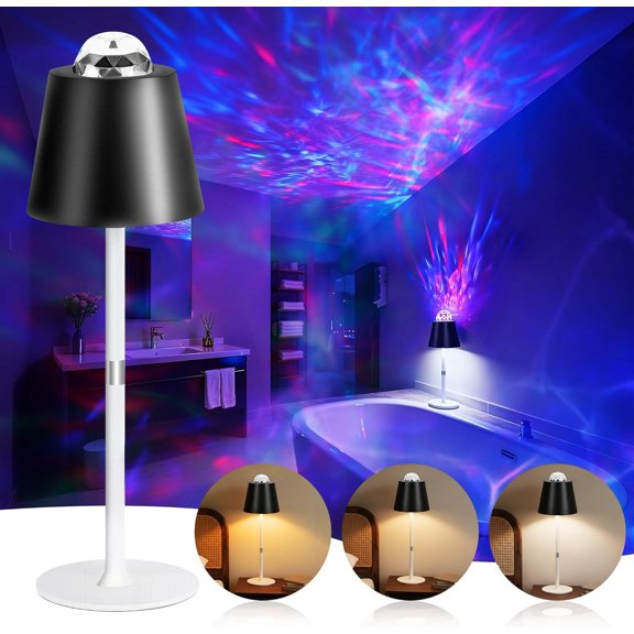 Shower Waterproof Lamp for Bathroom, Rechargeable Mood Light for Inside Shower with Color Changing & Dimmable 3 CCT, Ocean Wave Projector Lighting Water Ripple Lights(Black)