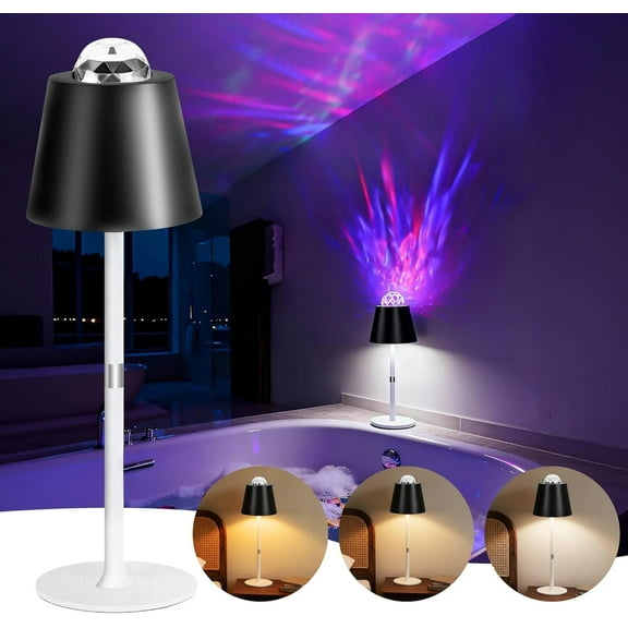 Shower Waterproof Lamp for Bathroom, Rechargeable Mood Light for Inside Shower with Color Changing & Dimmable 3 CCT, Ocean Wave Projector Lighting Water Ripple Lights(Black)