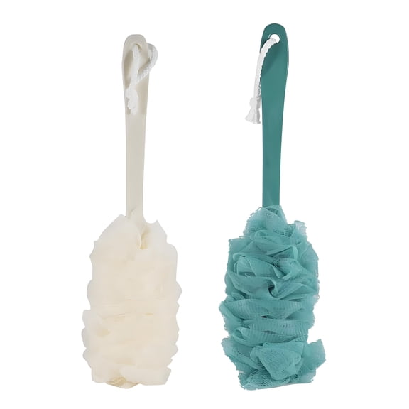 2 Pack Long Handled Back Shower Scrubber, Soft Nylon Mesh Loofah Bath Sponge Pouf, Exfoliating Body Cleaning Brush for Men and Women.