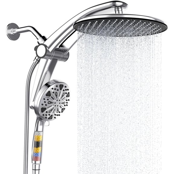 Shower with filtered Handheld High daul Shower Heads with Handheld Combo and 10 Sprays Handheld Shower Detachable Shower Built-in Docking and Power Jets Chrome