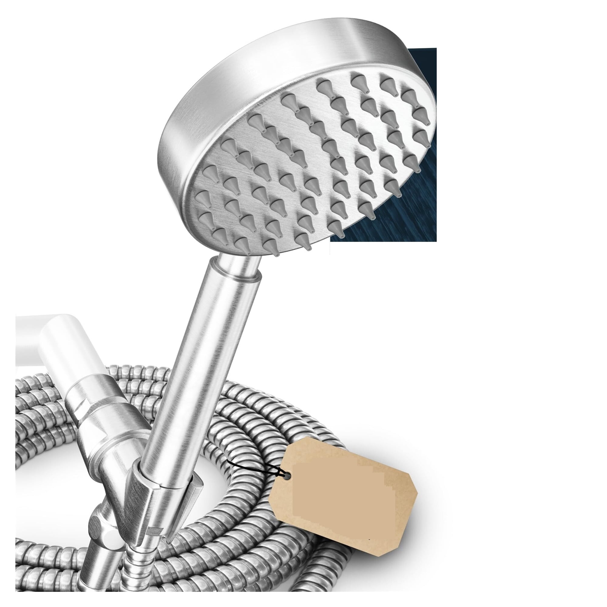 Brushed Nickel Handheld Shower Head with Hose and Brass Holder