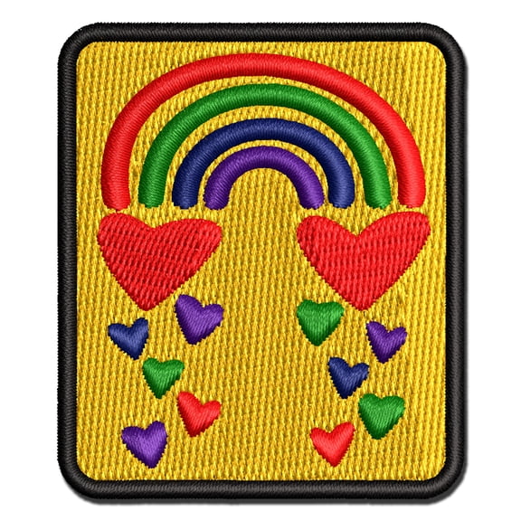 Shower of Love Hearts and Rainbows Applique Multi-Color Embroidered Iron-On Patch - 3 Inch Medium