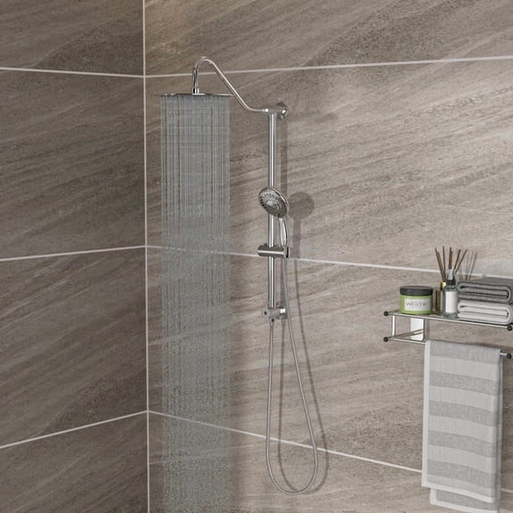 Shower set - 10 inch brushed round top spray shower and hand shower, round shower set with dual shower heads, Brushed Nickel