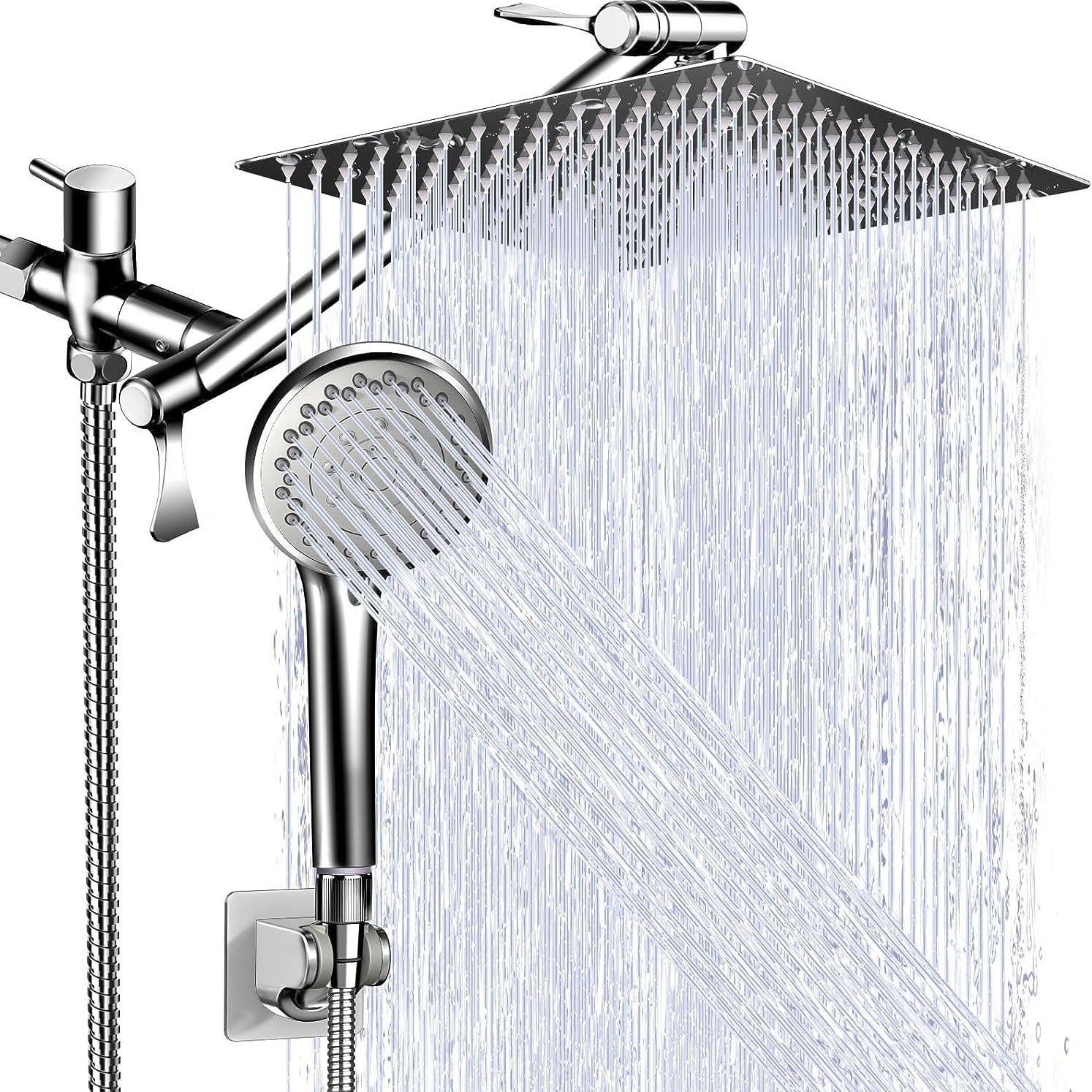Shower system, Shower Faucet Set, 8" High Pressure Rain Shower Head, Shower Head with  Extension Arm, Dual Shower Head, Chrome Handheld Showerhead Combo, 5-Mode Handheld Shower Head with Holde