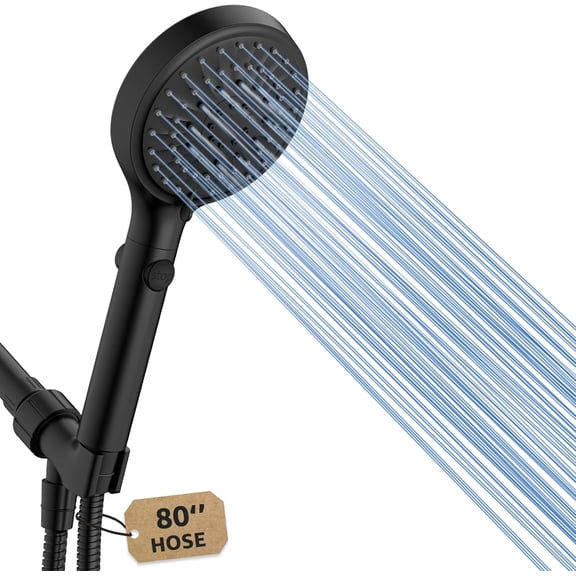 Shower with Handheld, High Handheld Shower with 80" Extra Long Stainless Hose & Adjustable Bracket, Showerhead with /OFF , Black