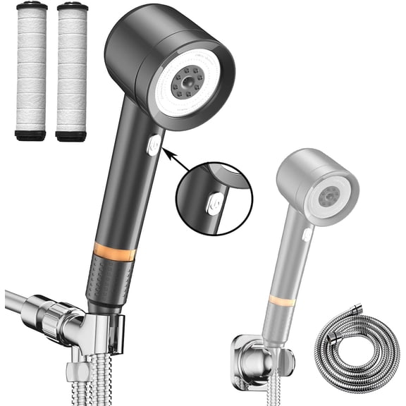 Shower  with Handheld, High  Shower HeadS with Pause  4  Modes Filter Showerhead with 79 in Hose,  Wall Mount,Bracket and  Filter (Grey)