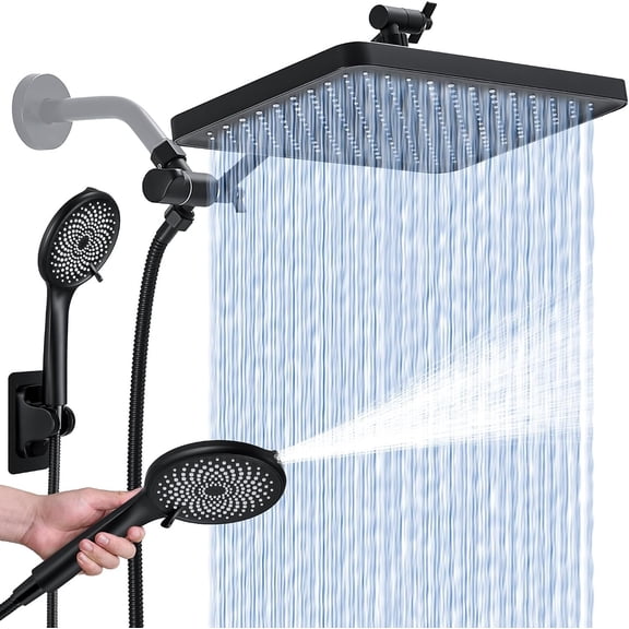 Shower with Handheld, -in Power Wash Mod High Rain Showerhead Combo Set, Adjustable 13" Tandem Shower Heads - Matte Black