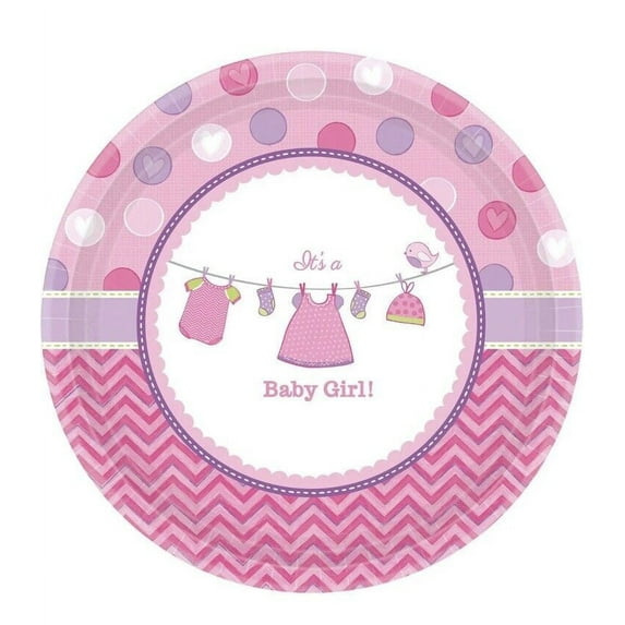Shower with Love Girl Chevron Polka Dot Baby Shower Party 10.5" Banquet Plates