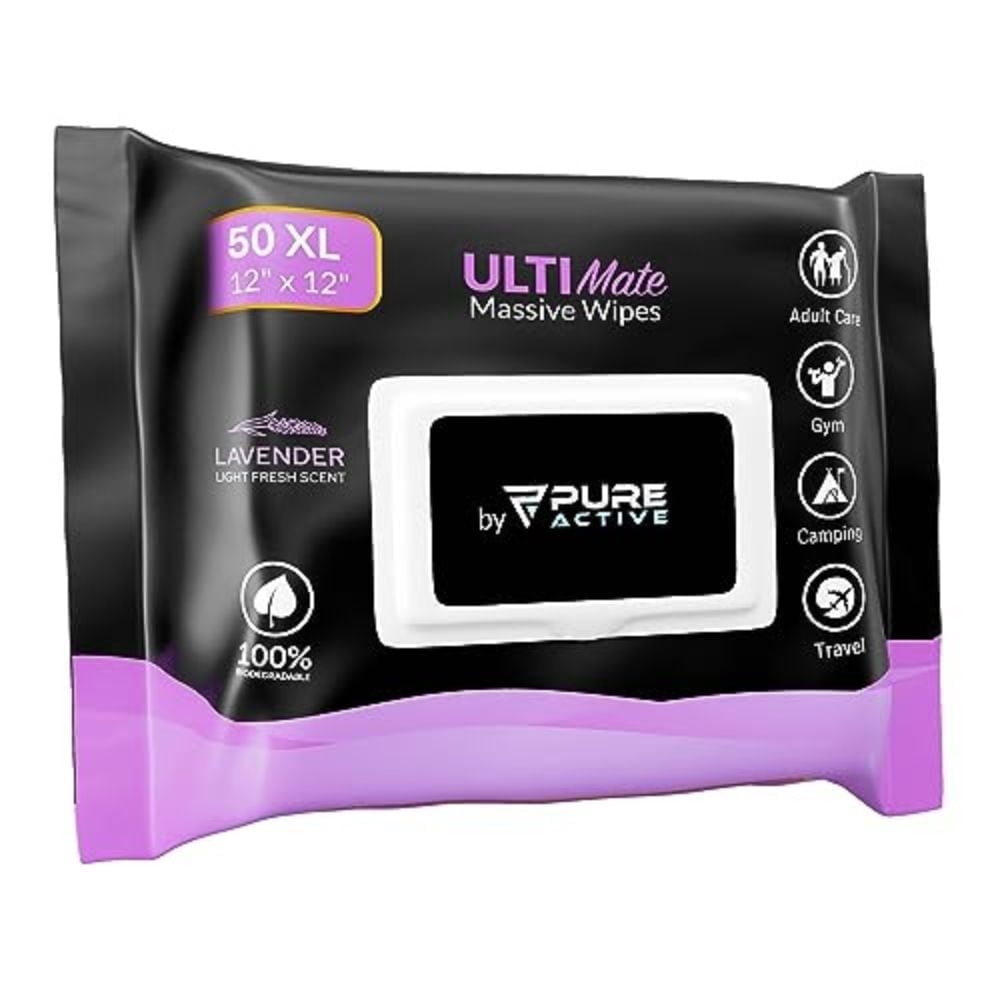 Showerless Body Wipes for Women Deodorant Wipes Women - 50 XL 12"x12" Lavender Rinse-Free Body Wipes - Rinse Free Face Wipes Deodorant Wipes for Gym Travel Camping Shower Adult Bathing Wipes
