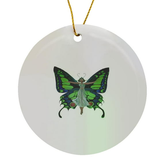 3drose, Showgirl Flapper Wearing Butterfly Wings Cut Out, Circle Porcelain Ornament