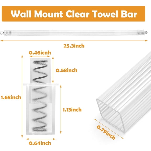 Showingo 24 Inch Clear Replacement Bathroom Towel Bar with Adjustable Spring Loaded Ends Sturdy Plastic Wall Mount for Bathroom and Kitchen Towel Storage- Replacement Towel Bar for Ceramic Holder