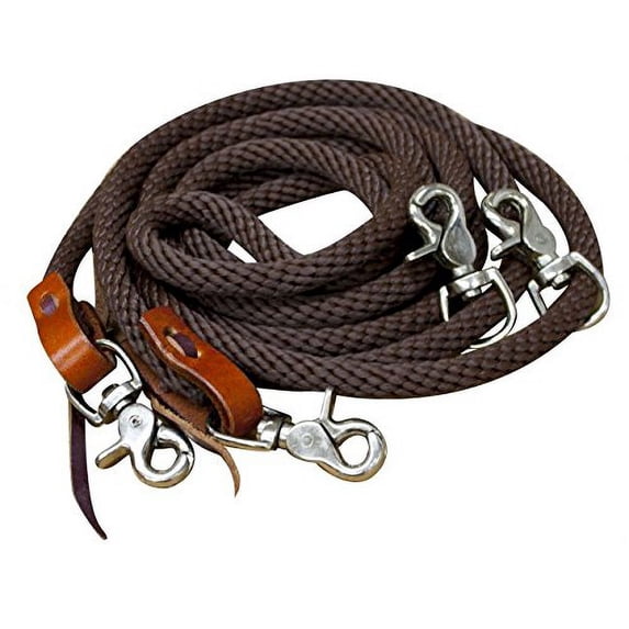 Showman 11' Round Braided Nylon Draw Reins (Brown)