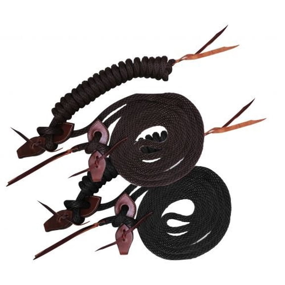 Showman 22' Round Braided Nylon Mecate Reins w/ Leather Slobber Straps