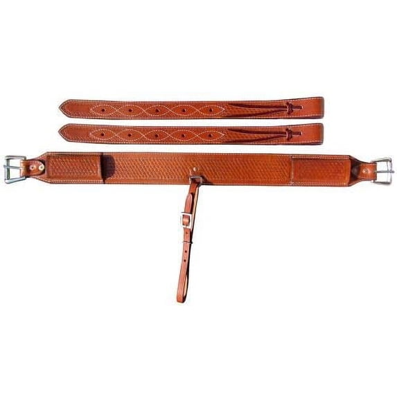 Showman 3" Wide Basketweave Tooled Leather Back Cinch w/ Roller Buckles