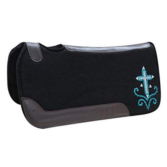 Showman 31" x 31" Black Felt Saddle Pad w/ Crystal Rhinestone Cross Design