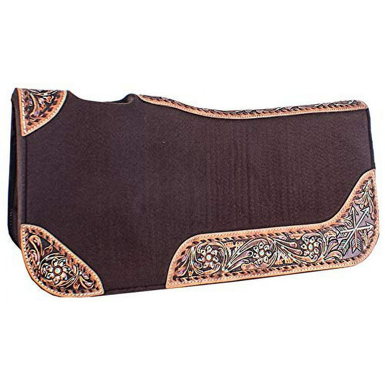 Tapis De Selle Showman Pony – Feutre Marron 24x24, Avec Cuirs Floraux, Neuf