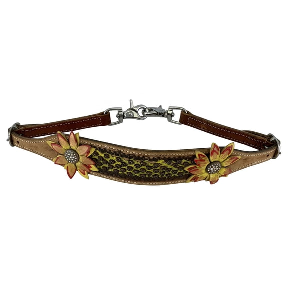 Showman 3D Yellow & Red Flower Leather Wither Strap