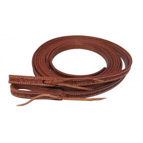 Showman 5/8" x 8' Argentina Cow Leather Barbed Wire Tooled Split Reins (Medium Oil)