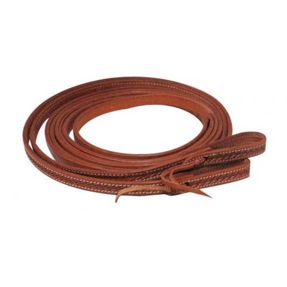 Showman 5/8" x 8' Argentina Cow Leather Basket Weave Tooled Split Reins (Medium)