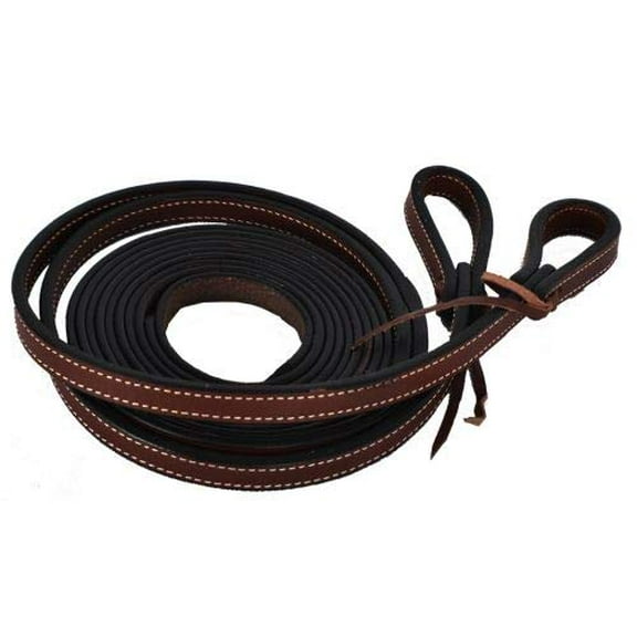 Showman 8' Dark Brown Leather Split Reins w/ Leather Tie Bit Loops