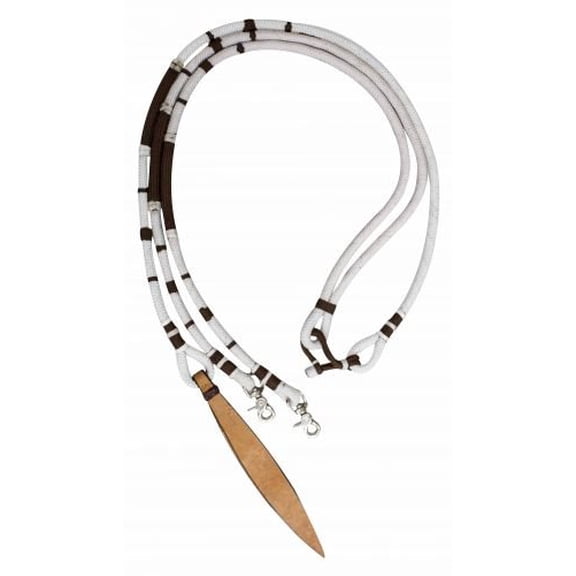 Showman 8' White & Brown Braided Nylon Romal Reins w/ Leather Popper End