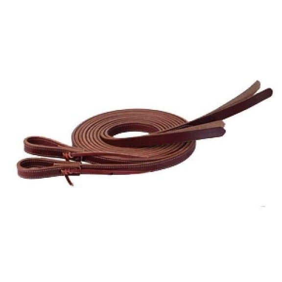 Showman 8' X 5/8" Double Stitched Leather Split Reins w/ Split Popper Ends